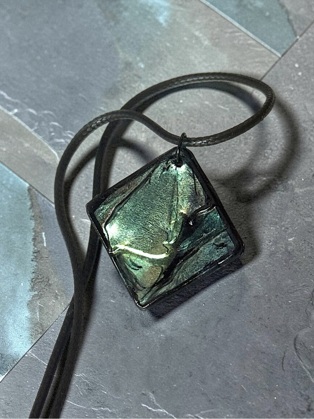 5 For $25💫Handmade Iridescent Square Pendant Necklace - Green Blue